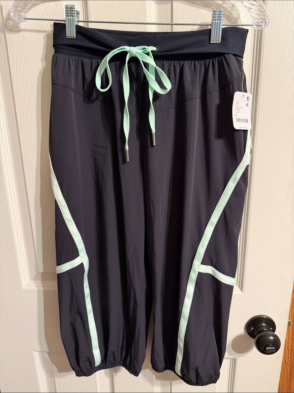 FP Movement by Free People Black Jogger Capris with Mint Trim